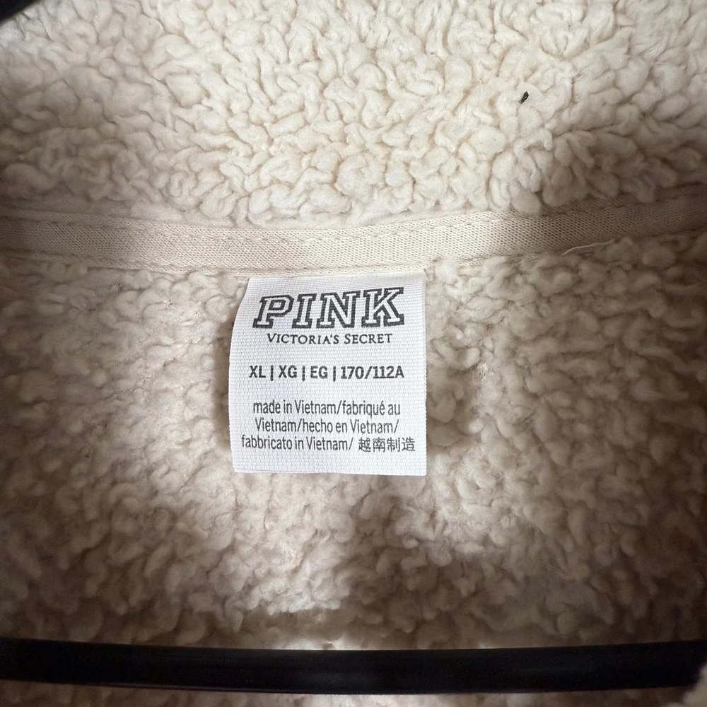 PINK Victoria's Secret XL Cream Teddy Sherpa Fleece Full Zip Jacket‎ Oversized
